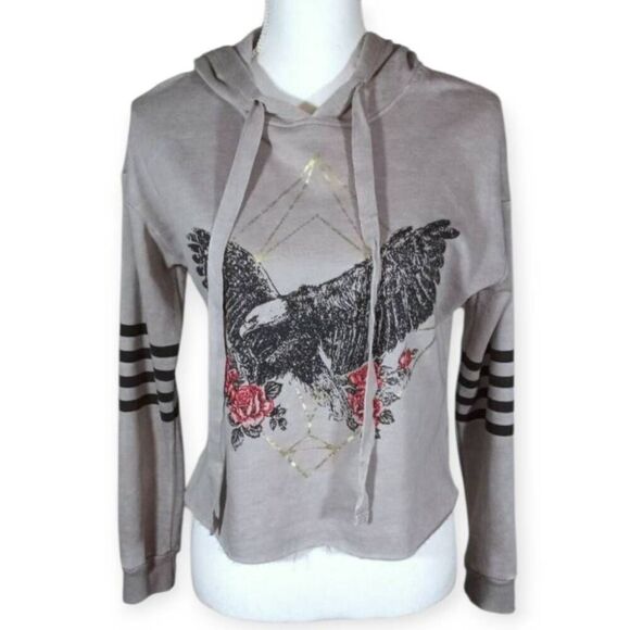 NO BOUNDARIES GRAY GRAPHIC CROP HOODIE SZ.S EUC - Picture 1 of 5